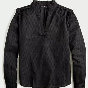 J. Crew Ruffle-Trim V-neck Popover in Clip Dot Black Size S